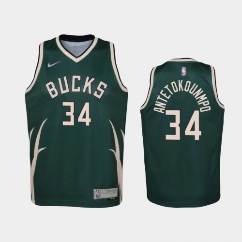 Youth 2021 Milwaukee Bucks #34 Giannis Antetokounmpo Green Earned Jersey