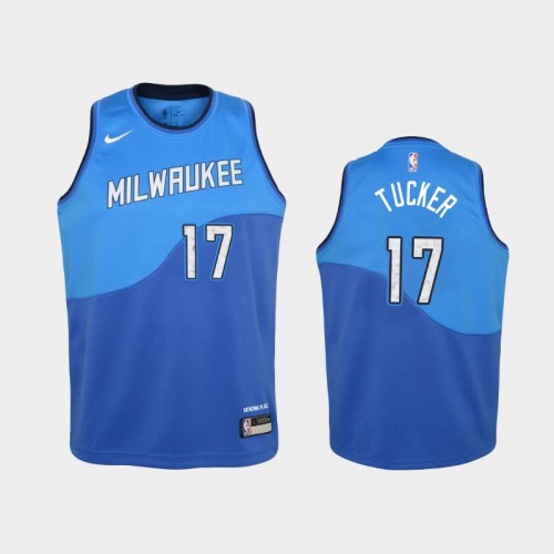 Youth 2021 Milwaukee Bucks #17 P.J. Tucker Blue City Jersey