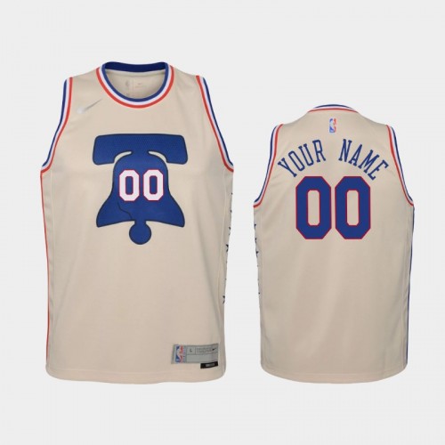 Youth 2021 Philadelphia 76ers #00 Custom Cream Earned Jersey