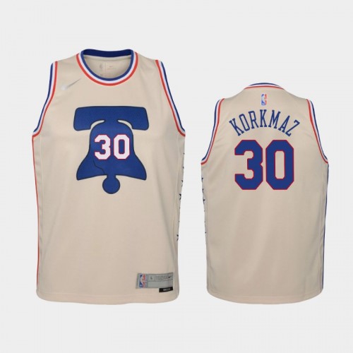 Youth 2021 Philadelphia 76ers #30 Furkan Korkmaz Cream Earned Jersey