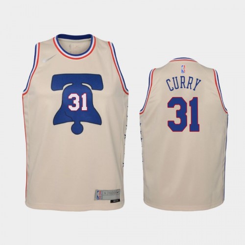 Youth 2021 Philadelphia 76ers #31 Seth Curry Cream Earned Jersey