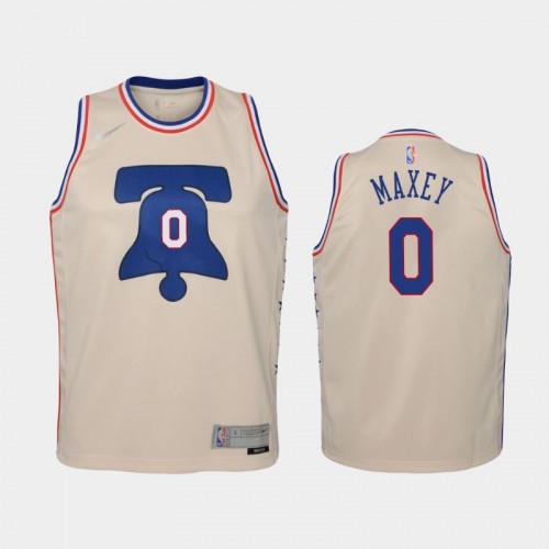 Youth 2021 Philadelphia 76ers #0 Tyrese Maxey Cream Earned Jersey