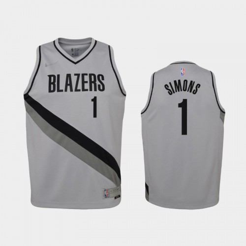 Youth 2021 Portland Trail Blazers #1 Anfernee Simons Gray Earned Jersey