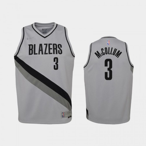 Youth 2021 Portland Trail Blazers #3 C.J. McCollum Gray Earned Jersey