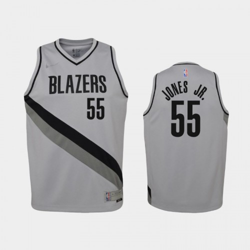 Youth 2021 Portland Trail Blazers #55 Derrick Jones Jr. Gray Earned Jersey