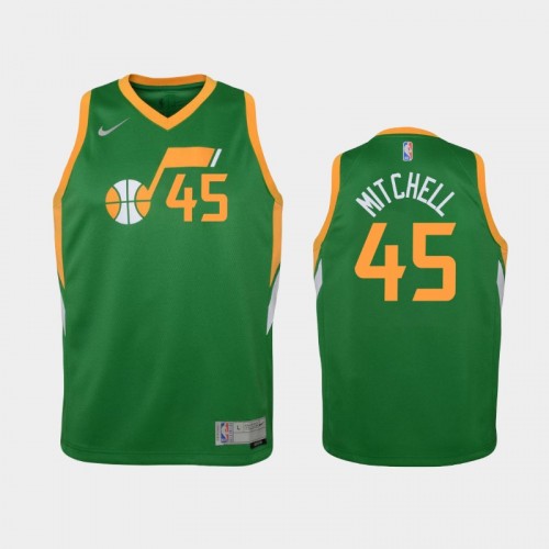 Youth 2021 Utah Jazz #45 Donovan Mitchell Green Earned Jersey