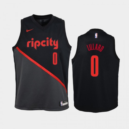 Youth Portland Trail Blazers City #0 Damian Lillard Black 2019 season Jersey