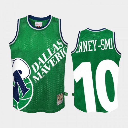 Youth Dallas Mavericks #10 Dorian Finney-Smith Green Big Face 2.0 Jersey - Hardwood Classics