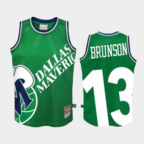 Youth Dallas Mavericks #13 Jalen Brunson Green Big Face 2.0 Jersey - Hardwood Classics