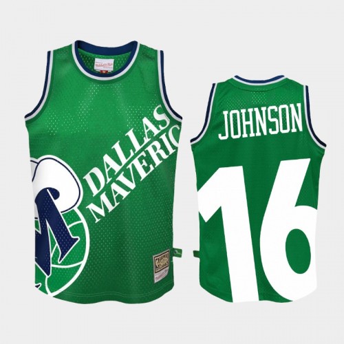 Youth Dallas Mavericks #16 James Johnson Green Big Face 2.0 Jersey - Hardwood Classics