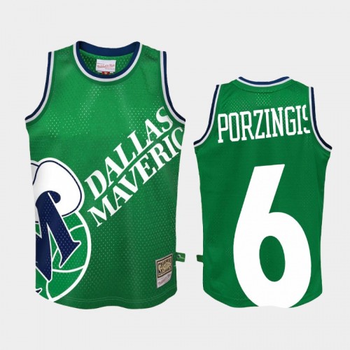 Youth Dallas Mavericks #6 Kristaps Porzingis Green Big Face 2.0 Jersey - Hardwood Classics