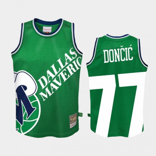 Youth Dallas Mavericks #77 Luka Doncic Green Big Face 2.0 Jersey - Hardwood Classics