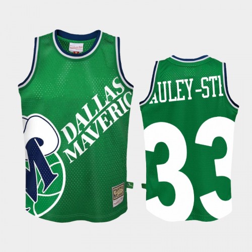 Youth Dallas Mavericks #33 Willie Cauley-Stein Green Big Face 2.0 Jersey - Hardwood Classics