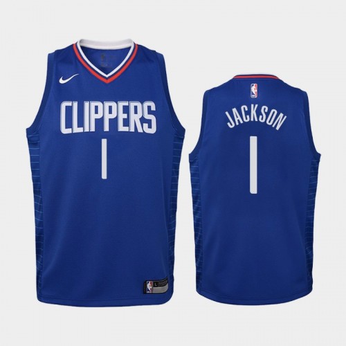 Youth Los Angeles Clippers Icon #1 Reggie Jackson 2019-20 Blue Jersey