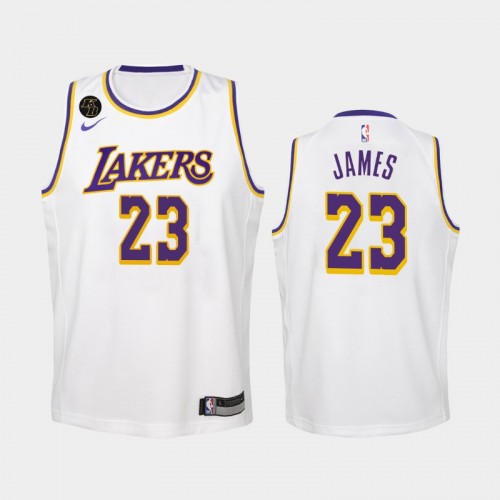 Youth Los Angeles Lakers Association #23 LeBron James 2020 White Remember Kobe Bryant Jersey