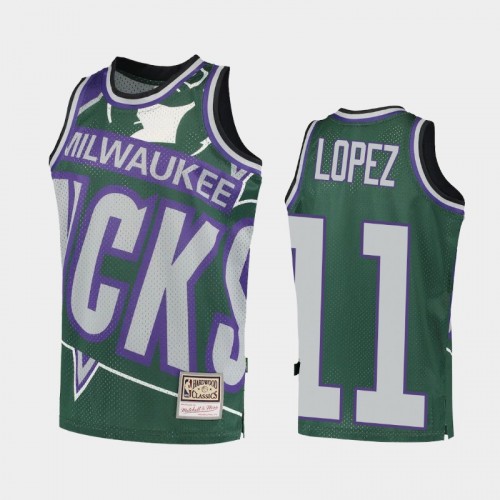 Youth Milwaukee Bucks #11 Brook Lopez Green Big Face 2.0 Jersey - Hardwood Classics