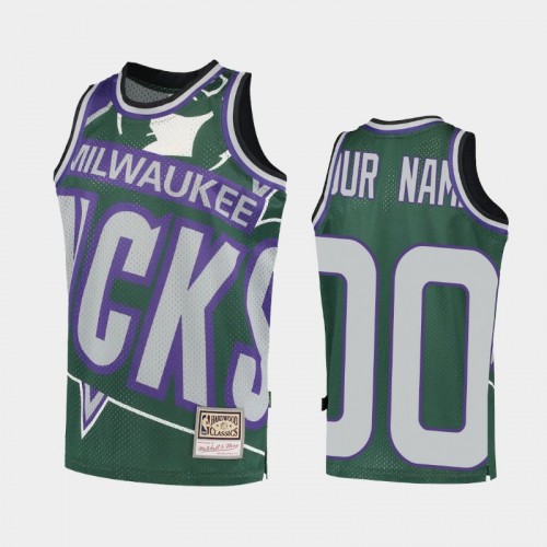 Youth Milwaukee Bucks #00 Custom Green Big Face 2.0 Jersey - Hardwood Classics