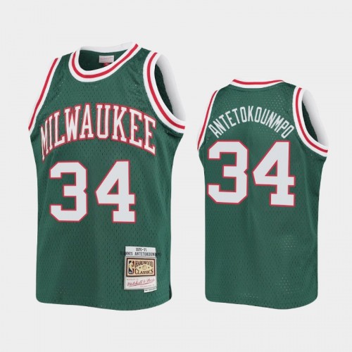 Youth Milwaukee Bucks 1970-71 Hardwood Classics #34 Giannis Antetokounmpo Green Jersey