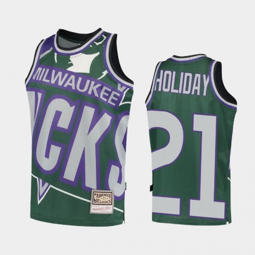 Youth Milwaukee Bucks #21 Jrue Holiday Green Big Face 2.0 Jersey - Hardwood Classics