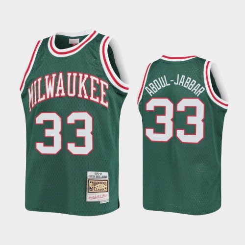 Youth Milwaukee Bucks 1970-71 Hardwood Classics #33 Kareem Abdul-Jabbar Green Jersey