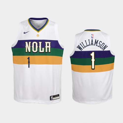 Youth New Orleans Pelicans City #1 Zion Williamson White 2019 NBA Draft Jersey