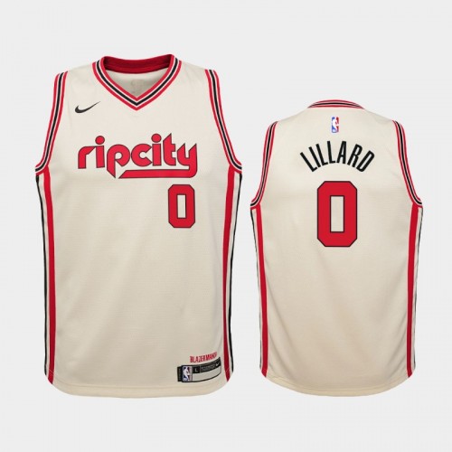 Youth Portland Trail Blazers City #0 Damian Lillard 2019-20 Cream Jersey