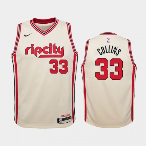 Youth Portland Trail Blazers City #33 Zach Collins 2019-20 Cream Jersey