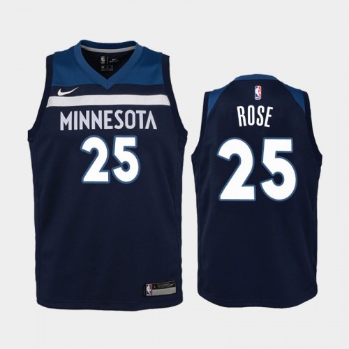 Youth Minnesota Timberwolves Icon #25 Derrick Rose Navy 2019 season Jersey