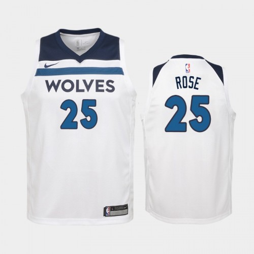 Youth Minnesota Timberwolves Derrick Rose #25 White 2018-19 Association Jersey