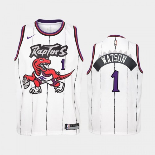 Youth Toronto Raptors Hardwood Classics #1 Paul Watson 2019-20 White Jersey